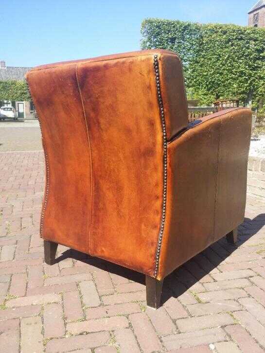 Grote Vintage Schapenleren Art Deco Fauteuil