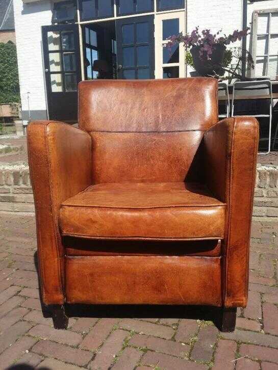 Grote Vintage Schapenleren Art Deco Fauteuil